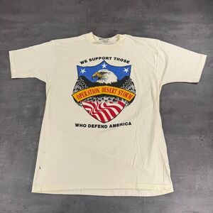 Vintage 90s Operation Desert Storm T-Shirt XL Cream Graphic Military Paper Thin